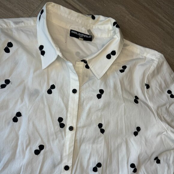 KARL LAGERFELD Embroidered Sunglasses Print Button Down - Women's Medium - Picture 5 of 8